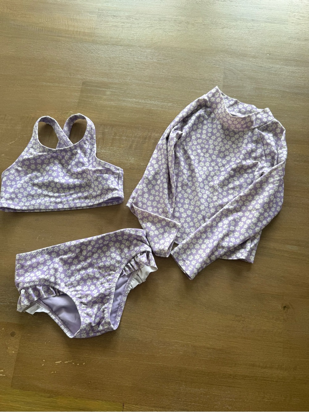 Gap Kids Lavender Floral 3-Piece Swim Set - Long Sleeve Rash Guard